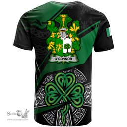 ScotsTee Shop Irish Connor or O Connor Sligo Coat of Arms Irish T Shirt Irish Celtic Cross & Shamrock