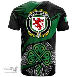 ScotsTee Shop Irish House of CONDON Coat of Arms Irish T Shirt Irish Celtic Cross & Shamrock