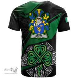 ScotsTee Shop Irish Greer Coat of Arms Irish T Shirt Irish Celtic Cross & Shamrock