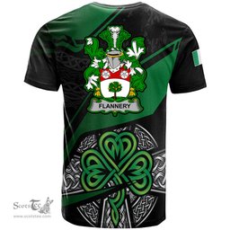 ScotsTee Shop Irish Flannery or O Flannery Coat of Arms Irish T Shirt Irish Celtic Cross & Shamrock