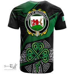 ScotsTee Shop Irish House of MACDONLEVY Coat of Arms Irish T Shirt Irish Celtic Cross & Shamrock