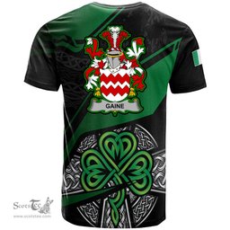 ScotsTee Shop Irish Gaine or Gainey Coat of Arms Irish T Shirt Irish Celtic Cross & Shamrock
