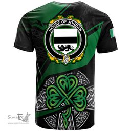 ScotsTee Shop Irish House of JORDAN Coat of Arms Irish T Shirt Irish Celtic Cross & Shamrock