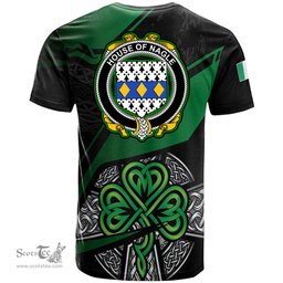 ScotsTee Shop Irish House of NAGLE Coat of Arms Irish T Shirt Irish Celtic Cross & Shamrock