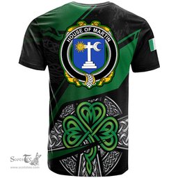 ScotsTee Shop Irish House of MARTIN Coat of Arms Irish T Shirt Irish Celtic Cross & Shamrock