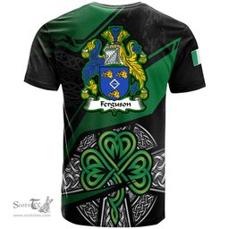 ScotsTee Shop Irish Ferguson Coat of Arms Irish T Shirt Irish Celtic Cross & Shamrock