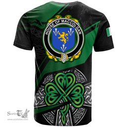 ScotsTee Shop Irish House of MACCOLGAN Coat of Arms Irish T Shirt Irish Celtic Cross & Shamrock