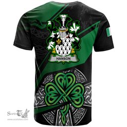 ScotsTee Shop Irish Hanson or O Hanson Coat of Arms Irish T Shirt Irish Celtic Cross & Shamrock