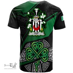 ScotsTee Shop Irish Foy or O Fie Coat of Arms Irish T Shirt Irish Celtic Cross & Shamrock