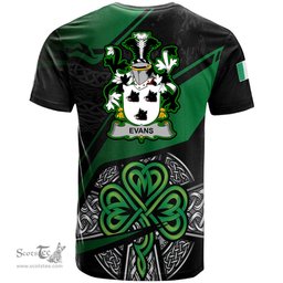 ScotsTee Shop Irish Evans Coat of Arms Irish T Shirt Irish Celtic Cross & Shamrock