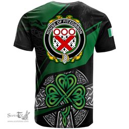 ScotsTee Shop Irish House of FITZGIBBON Coat of Arms Irish T Shirt Irish Celtic Cross & Shamrock