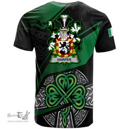 ScotsTee Shop Irish Harper Coat of Arms Irish T Shirt Irish Celtic Cross & Shamrock
