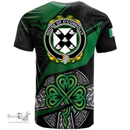 ScotsTee Shop Irish House of O CONNOLLY Coat of Arms Irish T Shirt Irish Celtic Cross & Shamrock