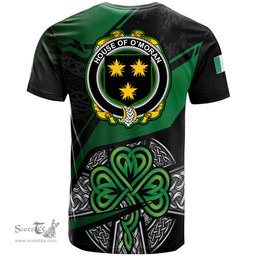 ScotsTee Shop Irish House of O MORAN Coat of Arms Irish T Shirt Irish Celtic Cross & Shamrock