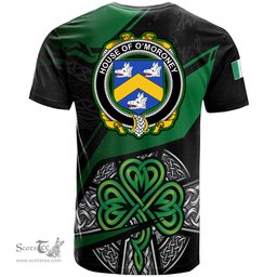ScotsTee Shop Irish House of O MORONEY Coat of Arms Irish T Shirt Irish Celtic Cross & Shamrock