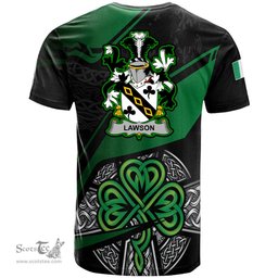ScotsTee Shop Irish Lawson Coat of Arms Irish T Shirt Irish Celtic Cross & Shamrock