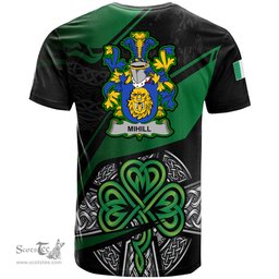 ScotsTee Shop Irish Mihill Coat of Arms Irish T Shirt Irish Celtic Cross & Shamrock