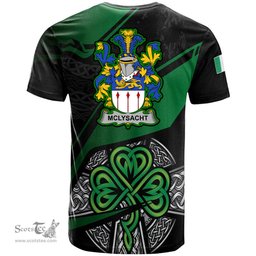 ScotsTee Shop Irish McLysacht or Lysacht Coat of Arms Irish T Shirt Irish Celtic Cross & Shamrock
