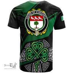 ScotsTee Shop Irish House of O HEGARTY Coat of Arms Irish T Shirt Irish Celtic Cross & Shamrock