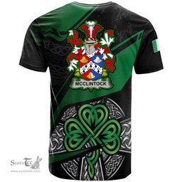 ScotsTee Shop Irish McClintock Coat of Arms Irish T Shirt Irish Celtic Cross & Shamrock