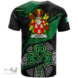 ScotsTee Shop Irish Minnitt Coat of Arms Irish T Shirt Irish Celtic Cross & Shamrock