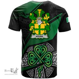 ScotsTee Shop Irish Noone or O Noone Coat of Arms Irish T Shirt Irish Celtic Cross & Shamrock