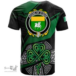 ScotsTee Shop Irish House of O QUIN Annaly Coat of Arms Irish T Shirt Irish Celtic Cross & Shamrock