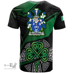 ScotsTee Shop Irish McDonnell Coat of Arms Irish T Shirt Irish Celtic Cross & Shamrock