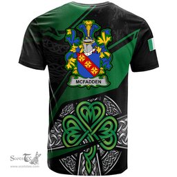 ScotsTee Shop Irish McFadden or McFadyen Coat of Arms Irish T Shirt Irish Celtic Cross & Shamrock