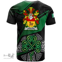 ScotsTee Shop Irish Uniacke Coat of Arms Irish T Shirt Irish Celtic Cross & Shamrock