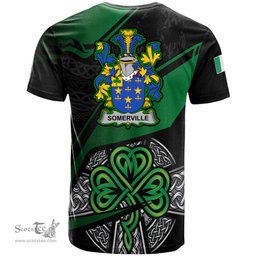 ScotsTee Shop Irish Somerville Coat of Arms Irish T Shirt Irish Celtic Cross & Shamrock