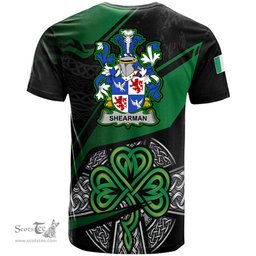 ScotsTee Shop Irish Shearman Coat of Arms Irish T Shirt Irish Celtic Cross & Shamrock