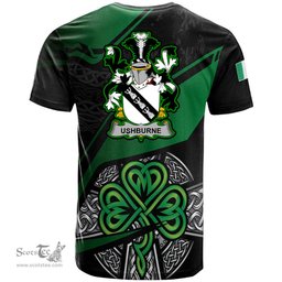 ScotsTee Shop Irish Ushburne Coat of Arms Irish T Shirt Irish Celtic Cross & Shamrock