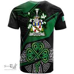 ScotsTee Shop Irish Steele Coat of Arms Irish T Shirt Irish Celtic Cross & Shamrock