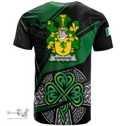 ScotsTee Shop Irish Sheridan Coat of Arms Irish T Shirt Irish Celtic Cross & Shamrock