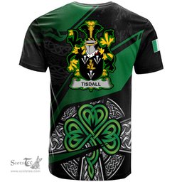 ScotsTee Shop Irish Tisdall or Tisdale Coat of Arms Irish T Shirt Irish Celtic Cross & Shamrock