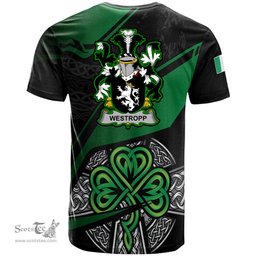 ScotsTee Shop Irish Westropp Coat of Arms Irish T Shirt Irish Celtic Cross & Shamrock