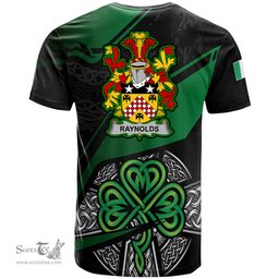 ScotsTee Shop Irish Raynolds Coat of Arms Irish T Shirt Irish Celtic Cross & Shamrock