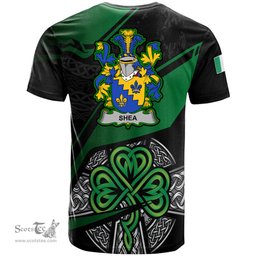 ScotsTee Shop Irish Shea or O Shee Coat of Arms Irish T Shirt Irish Celtic Cross & Shamrock