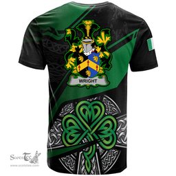 ScotsTee Shop Irish Wright Coat of Arms Irish T Shirt Irish Celtic Cross & Shamrock