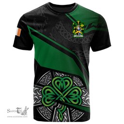 ScotsTee Shop Irish Wright Coat of Arms Irish T Shirt Irish Celtic Cross & Shamrock