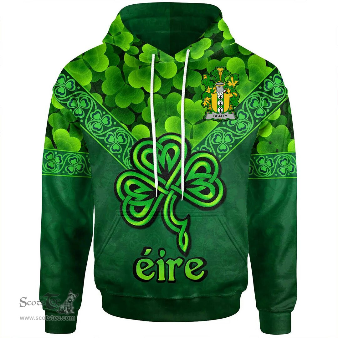 ScotsTee Shop Irish Beatty or Betagh Coat of Arms Irish Hoodie Ireland Shamrock Triangle Style