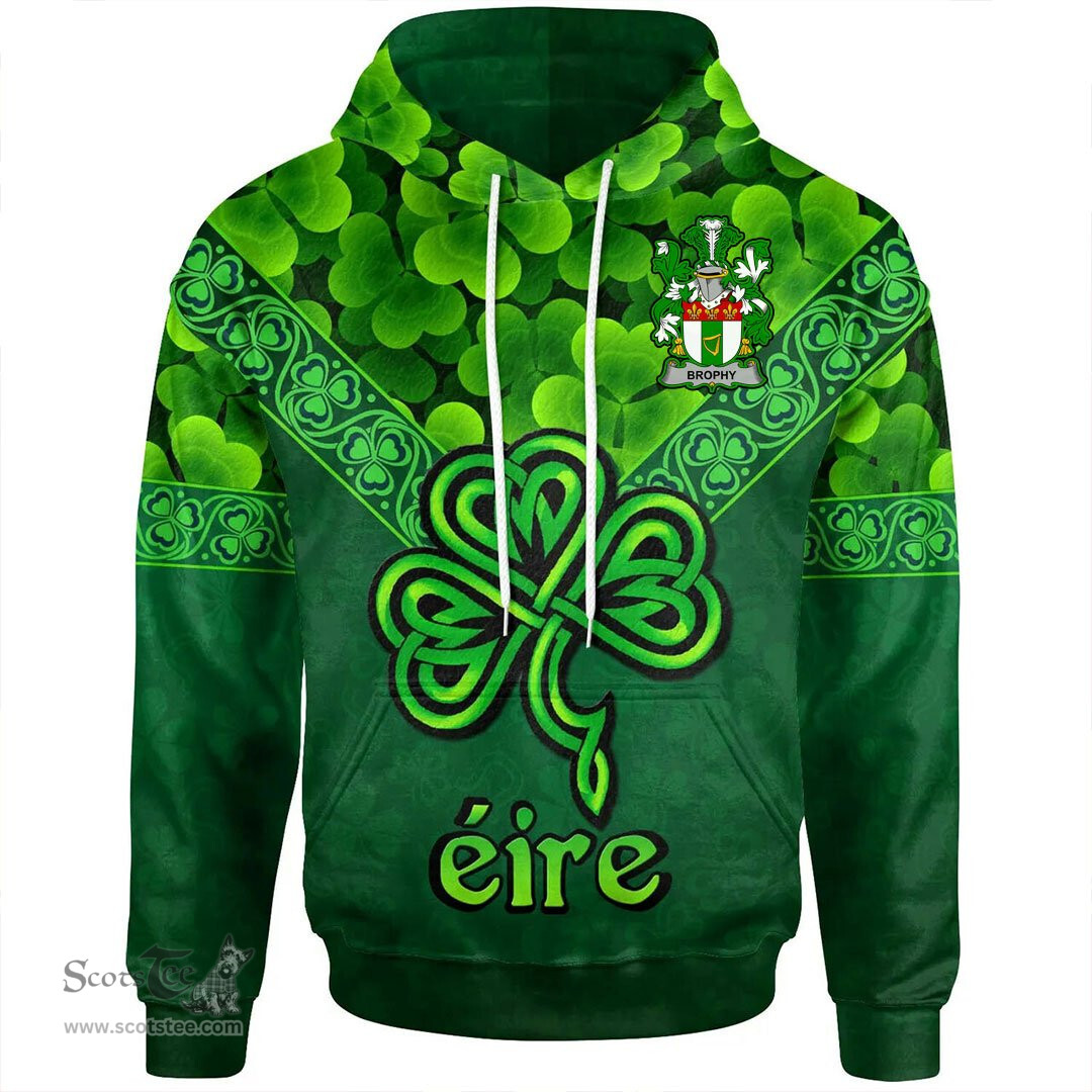 ScotsTee Shop Irish Brophy or O'Brophy Coat of Arms Irish Hoodie Ireland Shamrock Triangle Style