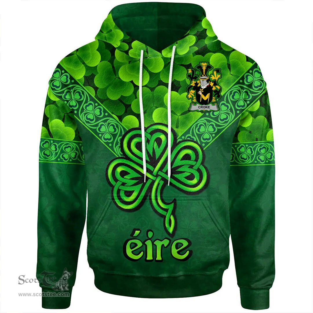 ScotsTee Shop Irish Croke Coat of Arms Irish Hoodie Ireland Shamrock Triangle Style
