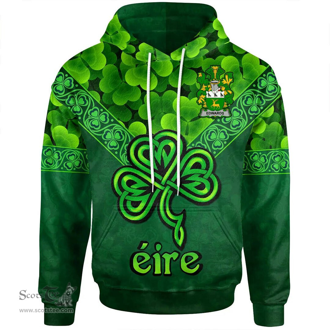 ScotsTee Shop Irish Edwards Coat of Arms Irish Hoodie Ireland Shamrock Triangle Style