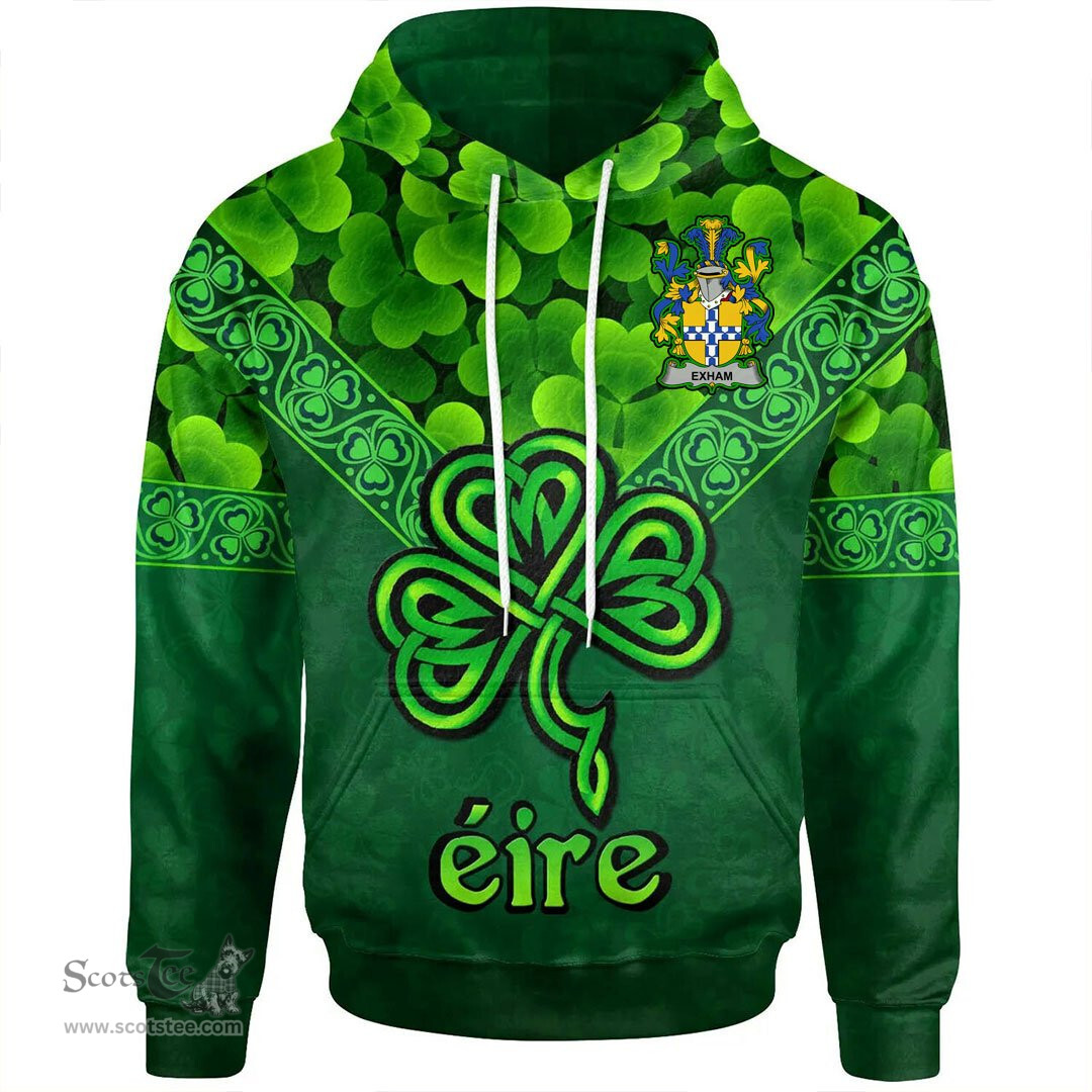 ScotsTee Shop Irish Exham Coat of Arms Irish Hoodie Ireland Shamrock Triangle Style