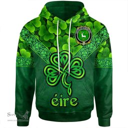 ScotsTee Shop Irish House of O'HENNESSY Coat of Arms Irish Hoodie Ireland Shamrock Triangle Style