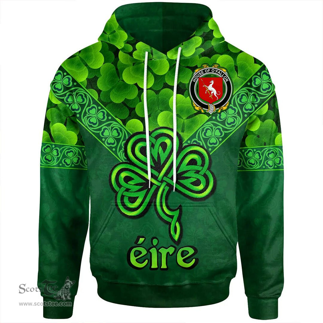ScotsTee Shop Irish House of O'FALLON Coat of Arms Irish Hoodie Ireland Shamrock Triangle Style