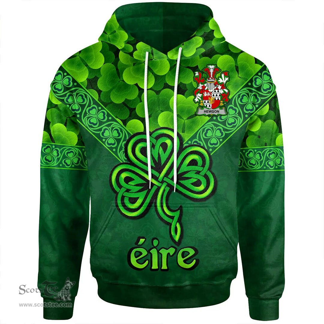 ScotsTee Shop Irish Hewson Coat of Arms Irish Hoodie Ireland Shamrock Triangle Style