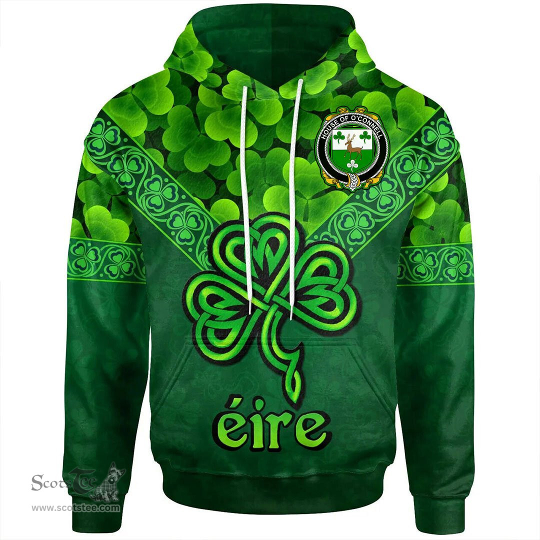 ScotsTee Shop Irish House of O'CONNELL Coat of Arms Irish Hoodie Ireland Shamrock Triangle Style